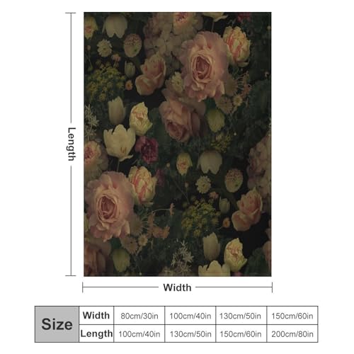 Black Floral Blanket, Rustic Watercolor Botanical Rose Peony Vintage Leaves Plant Boho Gothic Print Throw Blankets for Bed Living Room Bedding Couch Soft Decor, 30"x40" - color: Gothic Rose, size: 30"x40"