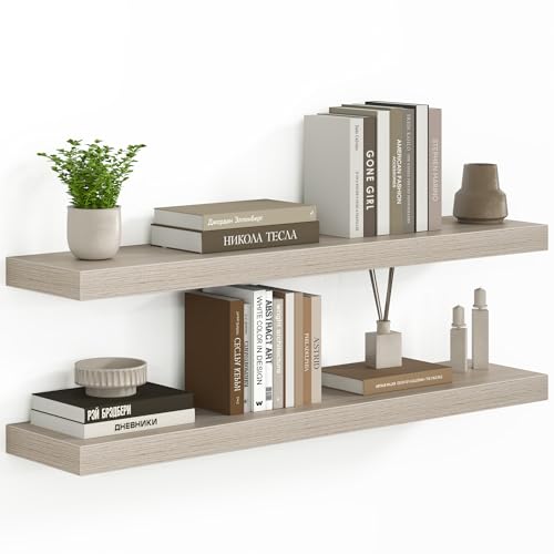 Fun Memories 36 Inch Floating Shelves - Deep Rustic Wooden Wall Shelves - Extra Deeper & Thicker Wall Mounted Storage Shelf for Bedroom, Kitchen, Farmhouse - 2 Pack, Grey - color: Grey, size: 36"L x 8"D