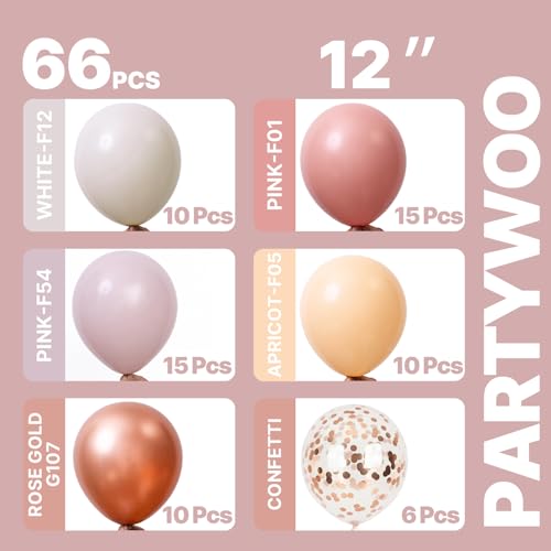 PartyWoo Dusty Pink Balloons 66pcs 12 Inch Blush Pink Gold White Balloons - color: Pink-3320