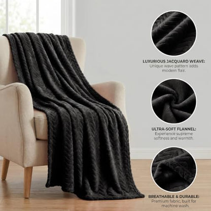 Exclusivo Mezcla Large Fleece Throw Blanket for Couch, Sofa, Black - color: Black, size: Throw ( 50x70 IN )