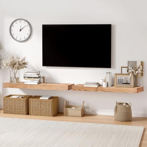 Solid Wood Floating Shelves, 36 Inch Wall Shelves, Set of 2, Oak - color: Oak, size: 36x8x1.6