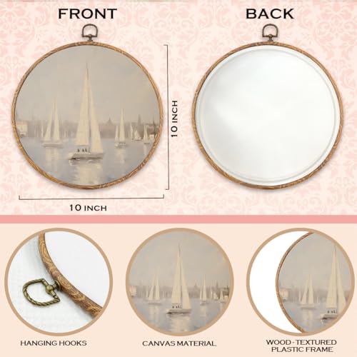 Vintage Sailboat Round Wall Art Decor, Landscape Round Wall Art 10x10Inch - color: Sailboat
