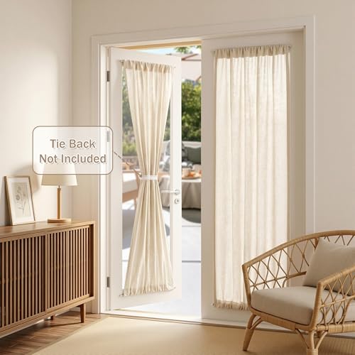 MYSKY HOME Linen French Door Curtains for Door Window 72 Inch Length 2 Panels Semi Sheer Light Filtering Curtain for Bedroom Window Glass Rod Pocket for Kitchen Dining Room, Linen, 26" Wide - color: Linen, size: 26"W x 72"L (Pack of 2)