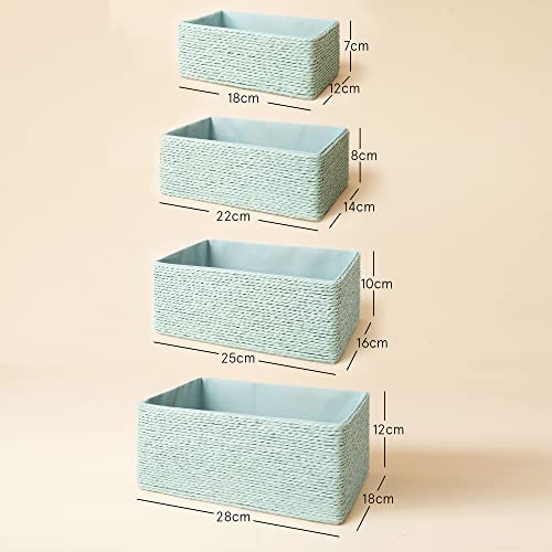 LA JOLIE MUSE Bathroom Basket Organizers, Paper Rope Storage, Green 4 Pack - color: Light Green