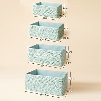 LA JOLIE MUSE Bathroom Basket Organizers, Paper Rope Storage, Green 4 Pack - color: Light Green