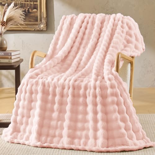 BEDELITE Cute Pink 3D Fleece Bubble Throw Blanket for Couch, 50x60 Inches - color: Light Pink, size: Throw(50"x60")