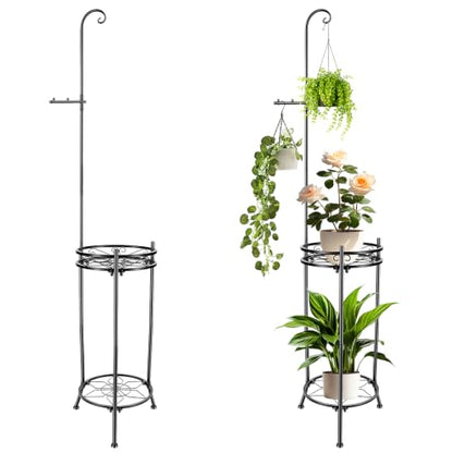 Plant Stand,Adjustable 3 Tier Potted Holder Flower Pot Stand with Hangers