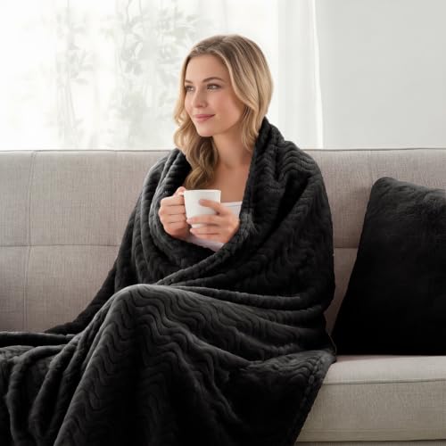 Exclusivo Mezcla Large Fleece Throw Blanket for Couch, Sofa, Black - color: Black, size: Throw ( 50x70 IN )