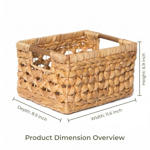 NAYA 11.6" Water Hyacinth Medium Wicker Shelf Basket – Storage Bin - size: 11.6"x8.9"x6.9" in