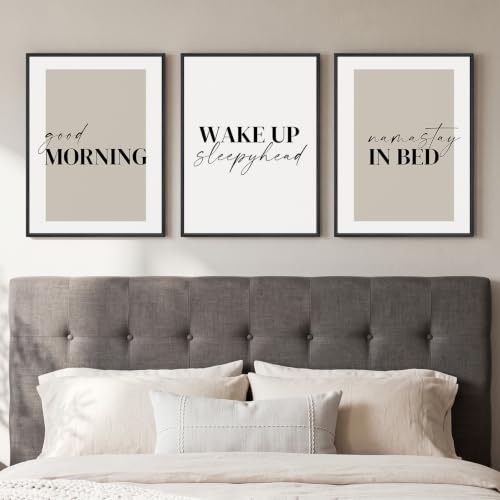 Framed Neutral 3 Piece Minimalist Canvas Wall Art Master Bedroom, 12x16 In - color: Neutral, size: 12" W x 16" H x 3Pcs