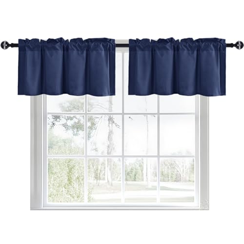 JIUZHEN Navy Blue Valance Curtains for Window 2 Panel, 42 x 18 Inches - color: Navy Blue, size: 42"W x 18"L (Pack of 2)