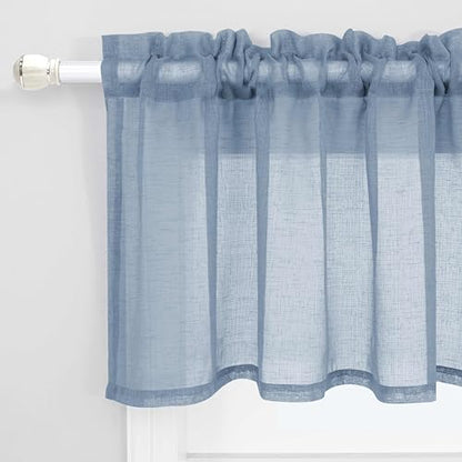 KOUFALL Blue Valances for Windows,Sheer Valance Curtains for Kitchen Living Room,Light Dusty Slate Blue,18 Inches Long - color: Dusty Blue
