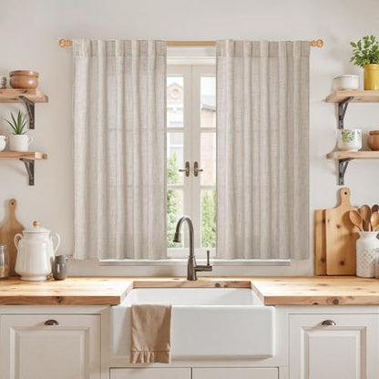 YoungsTex Linen Semi Sheer Curtains 45 Inch Length 2 Panels Set - color: Natural, size: 42"W x 45"L (Pack of 2)