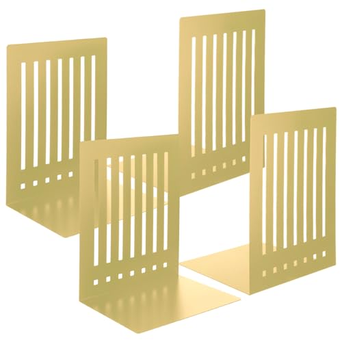 4 Pcs 10 Inch Heavy Duty Bookends Non-Skid Base, Gold - color: Gold, size: 10 Inch