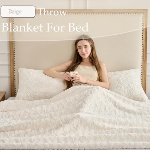 Faux Fur Rabbit Throw Blanket,Super Soft Plush Thick Warm Blanket,Fuzzy Luxury Plush Decorative Blanket for Couch Bed Sofa-Beige(50 * 60inch) - color: Beige, size: 50*60 inch