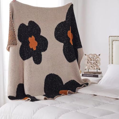 GY Blanket Throw Big Flower Pattern Throw Fuzzy Fleece Microfiber for Couch Chairs Sofa Girls Women Home Decorative All Season, 51"x71", Beige