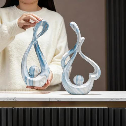 Blue Marble Abstract Sculptures Set of 2, Coffee Table Centerpiece - color: Blue Marble Set 9697&11473