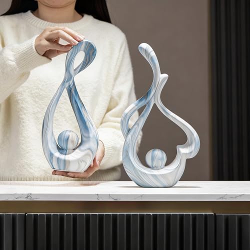 Blue Marble Abstract Sculptures Set of 2, Coffee Table Centerpiece - color: Blue Marble Set 9697&11473