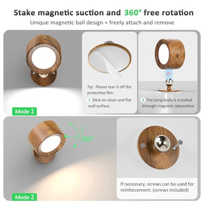 Racokky LED Wall Mounted Lights with Remote, Rechargeable Wall Sconces - color: Walnut Wood