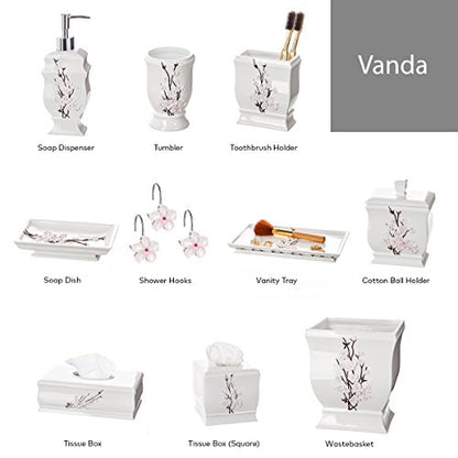 Creative Scents Vanda Bathroom Vanity Tray – Decorative Cherry Blossom White Resin Perfume Tray for Dresser -Small Rectangle Floral Tray for Bathroom Countertop, Perfume, & Dresser Cosmetics Organizer - style: Vanity Tray