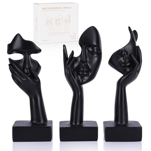 3 Pcs Thinker Large Statue Set - Black Art Abstract Home Accent Figurines for Living Room, Bedroom, Shelves, Office Desktop, Coffee Table Decor, Gift for Women (3 Pcs Black, 9") - color: 3 Pcs Black, size: 9"