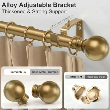 Warm Gold Curtain Rods 16-60 Inch Heavy Duty 1 Inch Diameter - color: Brass, size: 16"-60"|1 Pack