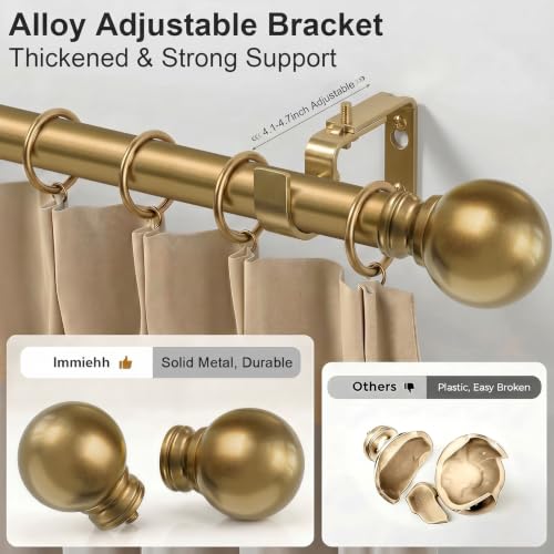 Warm Gold Curtain Rods 16-120 Inch Heavy Duty 1 Inch Diameter - color: Brass, size: 16"-120"|1 Pack