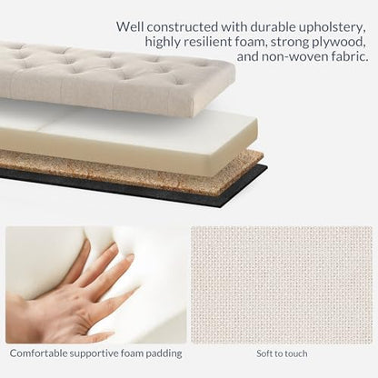 BELLEZE Storage Ottoman, Tufted Ottoman with Close Hinge, Foot Rest for Living Room (Beige, 47 inch) - color: Beige a