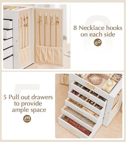 Homde Jewelry Box Large for Women: 6 Layers Organizer with 5 Drawers - color: White