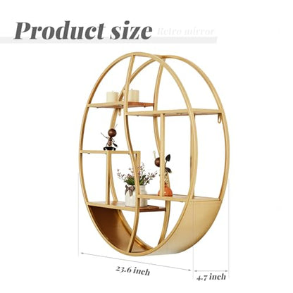 Round Wall Shelf,Decorative Circle Floating Shelves - color: Gold