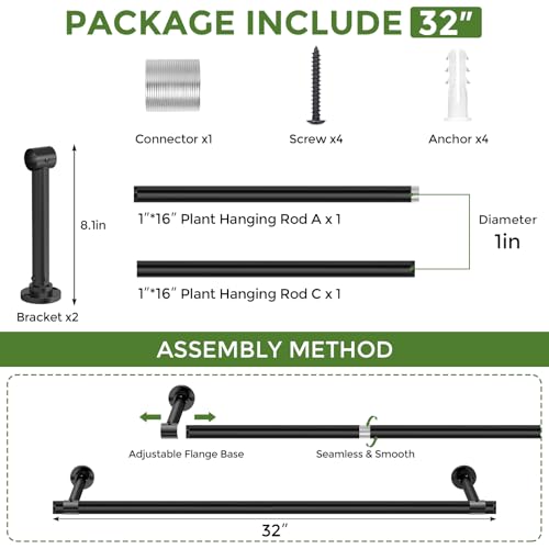 Window Plant Hanger Indoor, 32 Inch Heavy Duty Plant Hanging Rod - size: 32 Inch