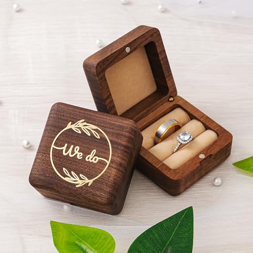 KWOOD We Do-Custom Wooden Wedding Ring Box, Personalized Metal Name Wooden Ring Box, Wedding Ceremony Ring Holder, Anniversary Birthday Gift Idea - style: G-We Do