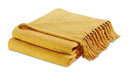 Luxurious Hand Woven Cozy Warm Combed Cotton All Season Indoor Outdoor Light Weight Fade Resistant Couch Chair Bed Throw Blankets Batik 50x60 Inch Set of 2 (Yellow) - color: Yellow