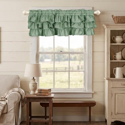 FUANGUI Ruffled Valance Curtain 52" W x 18" L Pleated Kitchen Valance - color: Sage Green, size: 52"W x 18"L (Pack of 1)