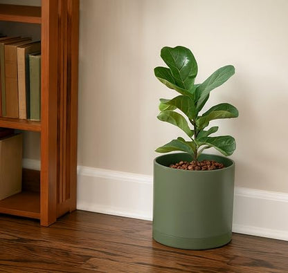 D'vine Dev Plastic Planter Pot with Saucer, 10 in, Olive, 74-X-I-2 - color: Olive, size: 10 Inch