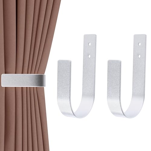 Groleca 2 Pack Curtain Holdbacks Curtain Tiebacks Wall Mount, Silver - color: Silver
