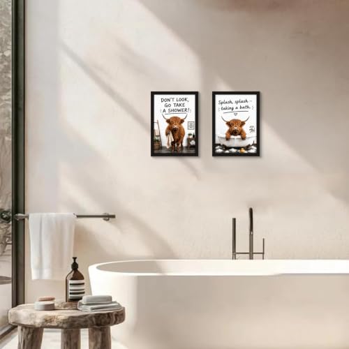 Framed Highland cattle Canvas Wall Art poster prints 12×16In2P Can be hung - color: bathroom-9, size: 12×16in