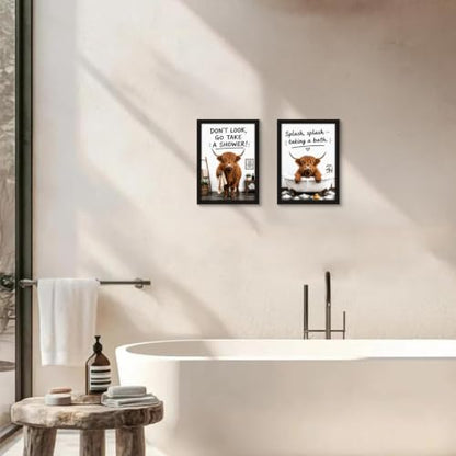 Framed Highland cattle Canvas Wall Art poster prints 12×16In2P Can be hung - color: bathroom-9, size: 12×16in