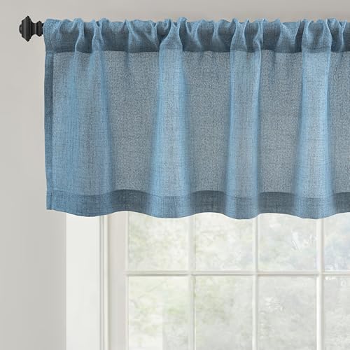 DriftAway Linen Textured Curtain Valances for Windows Light Filtering 3 Inch Rod Pocket Farmhouse Country Rustic Kitchen Valances for Bedroom Living Room Bathroom 18 inch Length Blue - color: *Blue, size: 52"W x 18"L (Pack of 1)