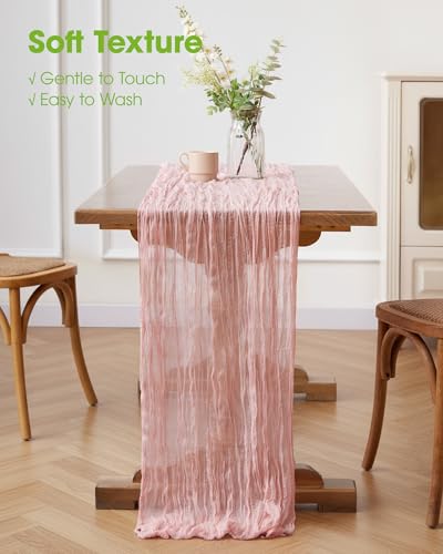 Pureegg 3 Pack Cheesecloth Table Runner 120 Inch Dusty Pink - color: Dusty Pink, size: 120" - 3 Packs
