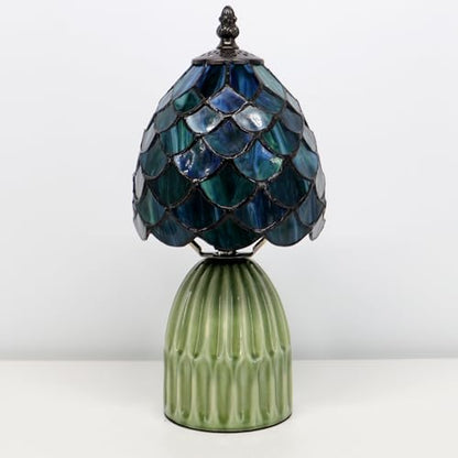 Tiffany Stained Glass Mushroom Table Lamp 12.5 Inch -Blue Fish Scale - color: Sea Blue Fish scale