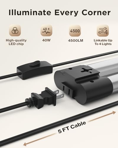 Sunco 6 Pack LED Shop Lights 4FT, Plug in Linkable, Black, 40W=150W - color: Black 6k