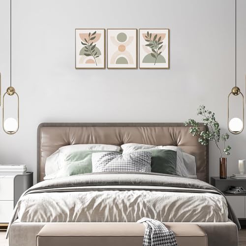 Boho Green Botanical Framed Canvas Wall Art Set of 3, 12x16 inch - color: Boho Green, size: 12"x16"Natural