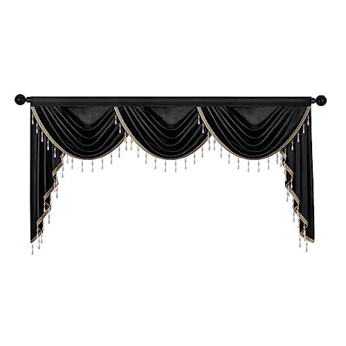 ELKCA Luxury Black Velvet Curtain Valances for Living Room with Beads(98inch,1 Panel) - color: Black, size: 98"W x 43"L (Pack of 1)