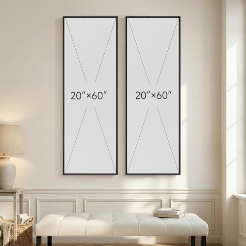 Framed Black Beige Abstract Long Vertical Wall Art for Living Room, 2 Piece - color: Black and Beige, size: 20"W x 60"H x 2Pcs