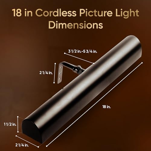 Concepdesigns Picture Light, Battery Operated Picture Light, Dimmable Wireless Picture Lights for Wall, Art Light, Library Light Battery Operated with Remote Control - 18 inches, Matte Black - color: Matte Black, size: 18 inch