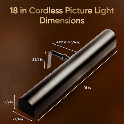 Concepdesigns Picture Light, Battery Operated Picture Light, Dimmable Wireless Picture Lights for Wall, Art Light, Library Light Battery Operated with Remote Control - 18 inches, Matte Black - color: Matte Black, size: 18 inch