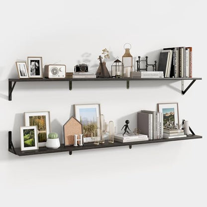Axeman 55 Inch Floating Shelves, 8 Inch Deep Black Wall Shelves Set of 2 - color: Black, size: 55 Inch