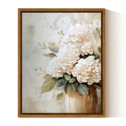InSimSea Framed Canvas Wall Art Vintage Flower Wall Pictures Room Decor Aesthetic Hydrangea Small Prints Desk Shelf Decor Floral Paintings Farmhouse Artwork for Bedroom Bathroom Office Kitchen 8x10in - color: Hydrangea in Vase, size: 10"L x 8"W