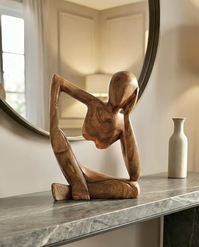 G6 Collection Wooden Handmade Abstract Statue Thinking Man 2 Figurine, 8 in - size: 8" Tall